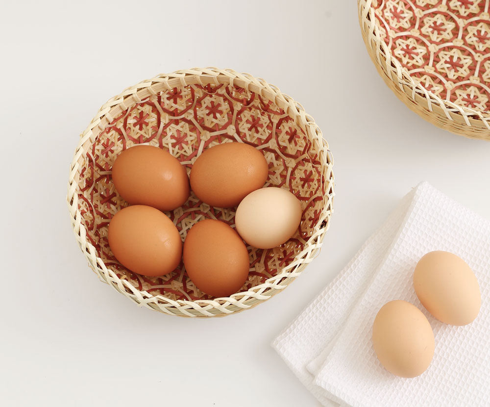 和柄入り竹編みバスケット|軽くておしゃれなラウンド収納かご(3サイズ)