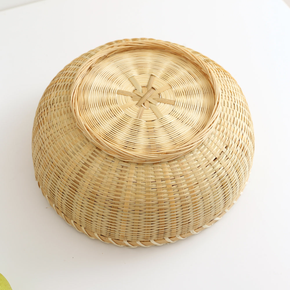 和柄入り竹編みバスケット|軽くておしゃれなラウンド収納かご(3サイズ)