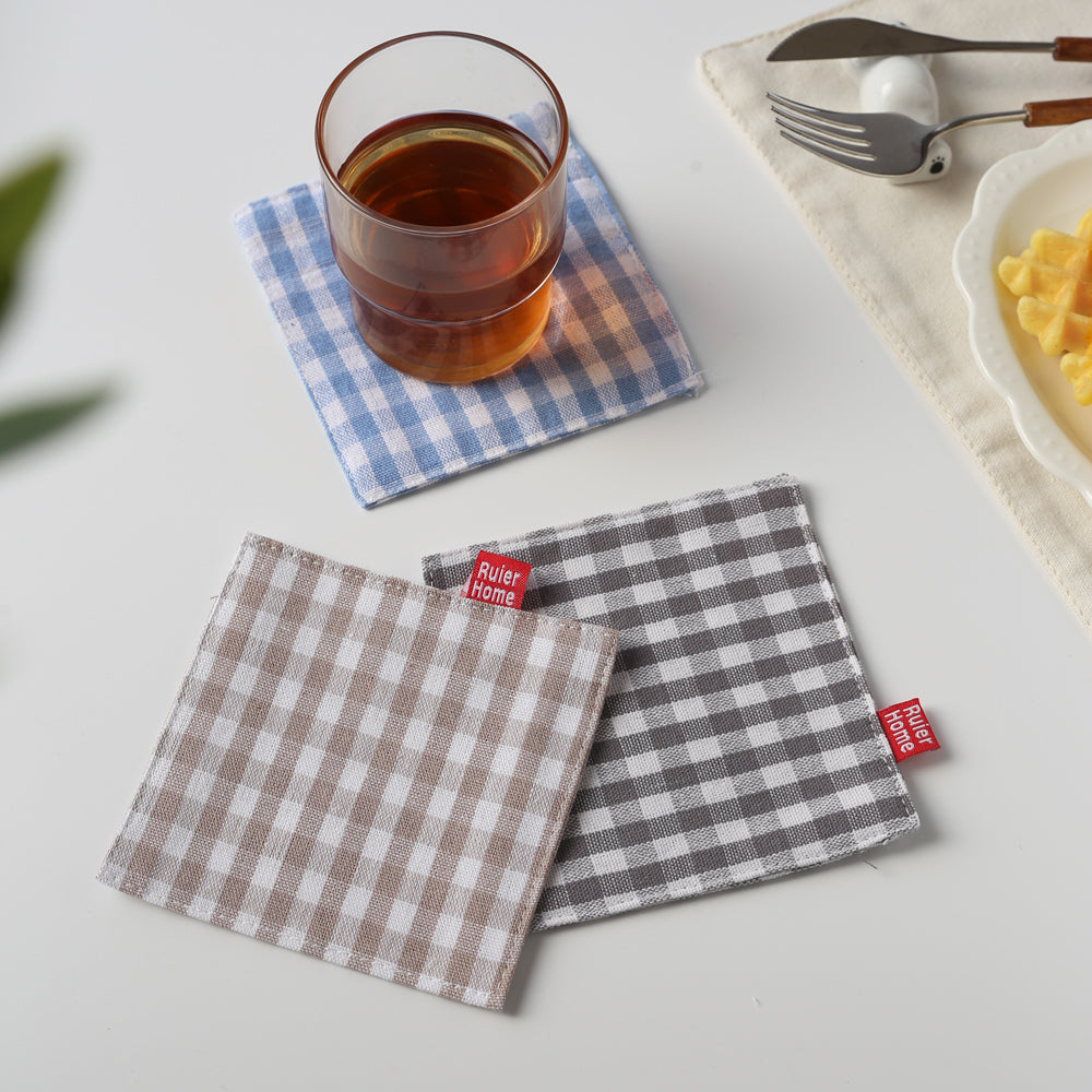 和風チェック柄コットンリネンコースター 5色セット