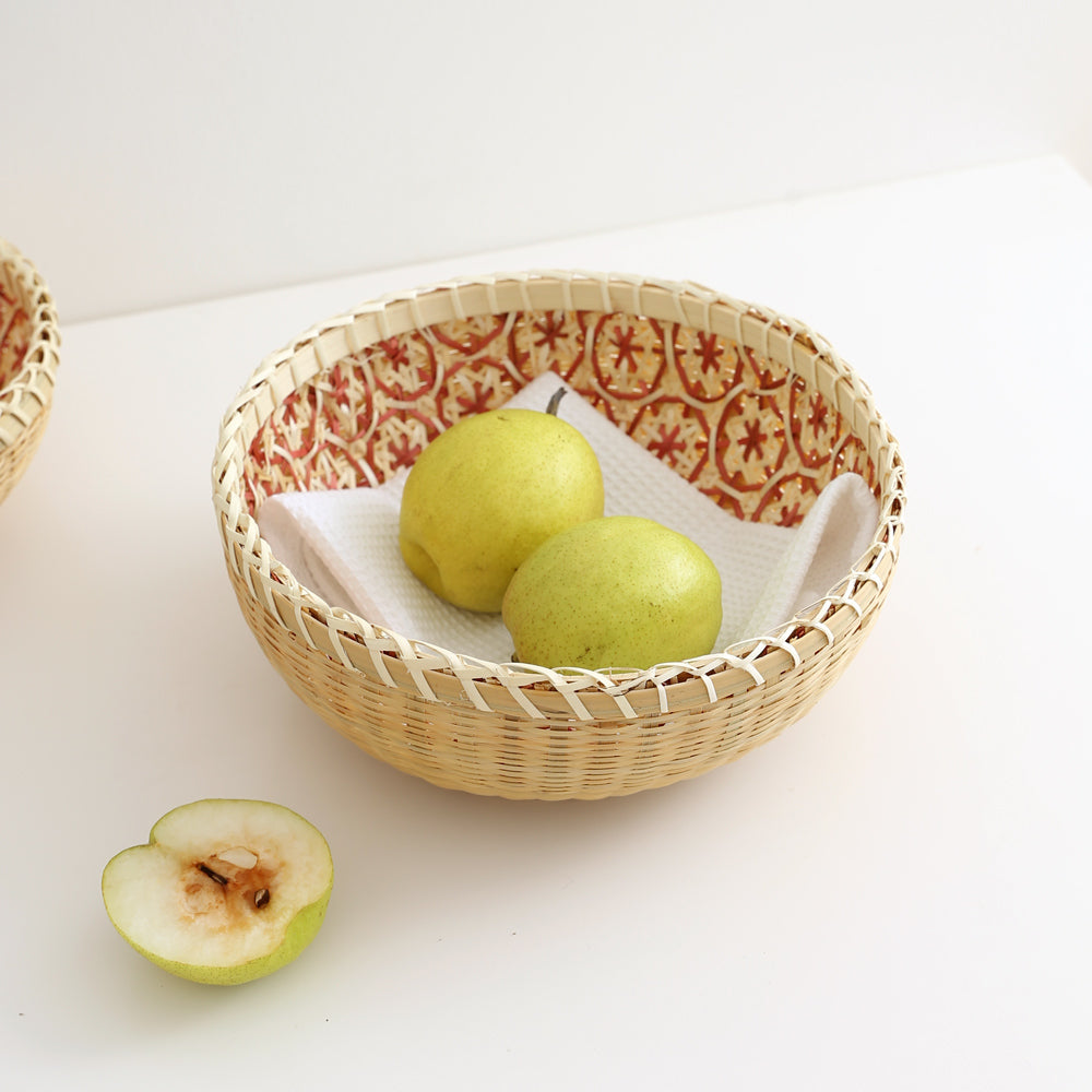 和柄入り竹編みバスケット|軽くておしゃれなラウンド収納かご(3サイズ)