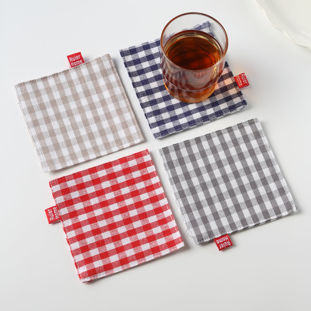 和風チェック柄コットンリネンコースター 5色セット
