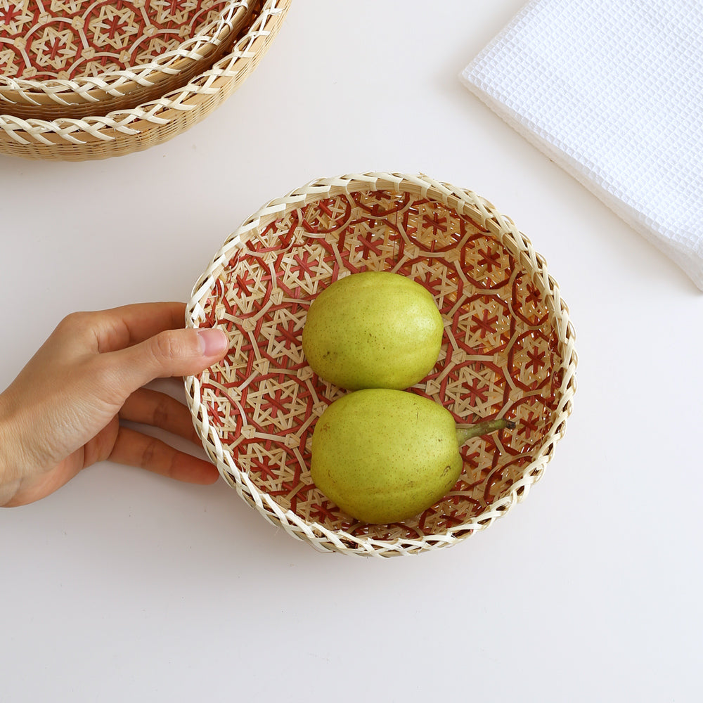 和柄入り竹編みバスケット|軽くておしゃれなラウンド収納かご(3サイズ)