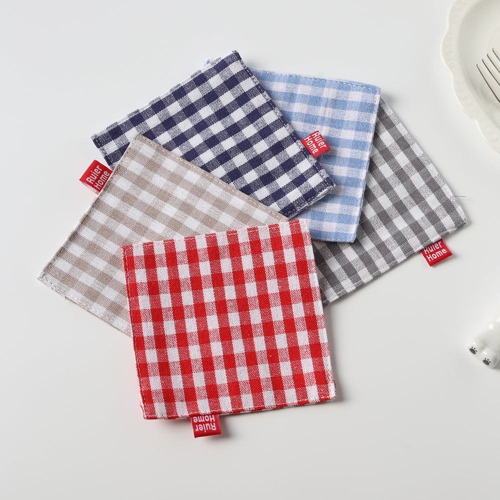 和風チェック柄コットンリネンコースター 5色セット