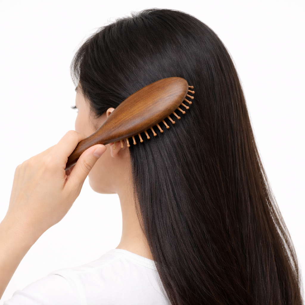 天然木ヘアブラシ 炭化竹ピン｜シリコンエアクッション｜頭皮マッサージブラシ