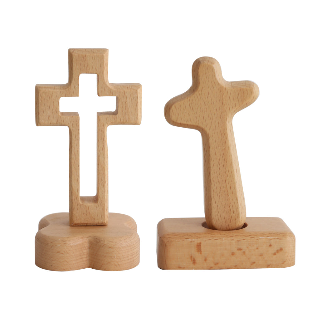 十字架 クロス 木製 14cm キリスト教 スタンド式 キリスト イエス 礼拝 工芸品 高級 インテリア 小物 装飾 卓上 礼拝堂 置物