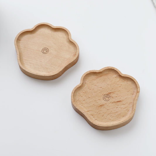 猫の肉球デザイン｜天然ブナ材コースター