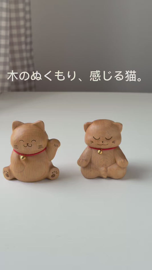 木製 招き猫 置物 2タイプ｜癒しの猫オブジェ ナチュラル雑貨